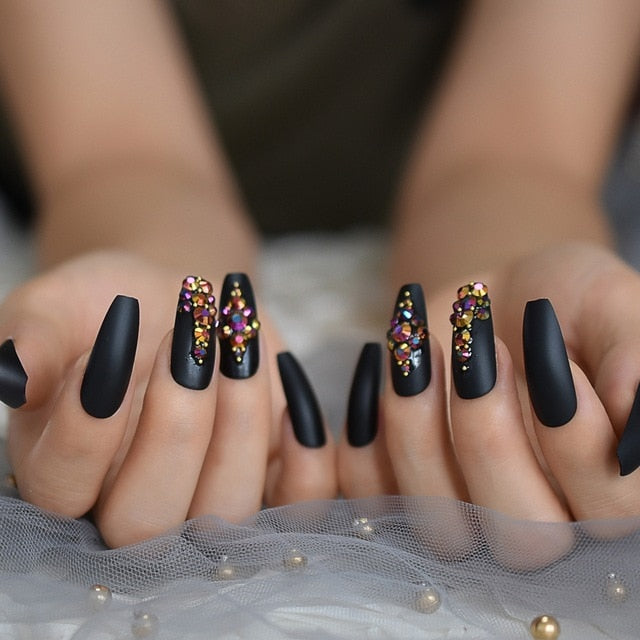 Luxury Gold Stone Coffin Nails