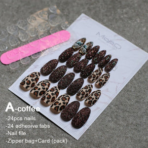 Leopard Accent Glitter Stiletto Nails
