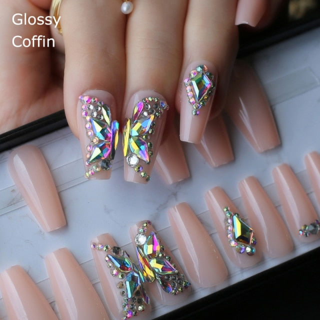 Butterfly Crystal Coffin Nails