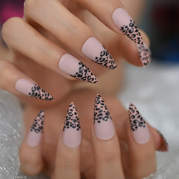 Leopard Accent Glitter Stiletto Nails – The Nail Event