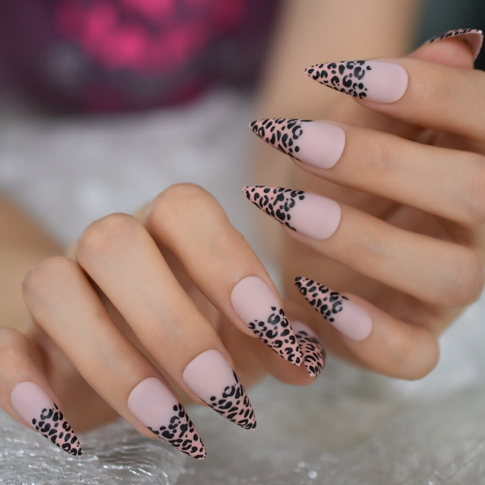 Matte Leopard Stiletto Nails