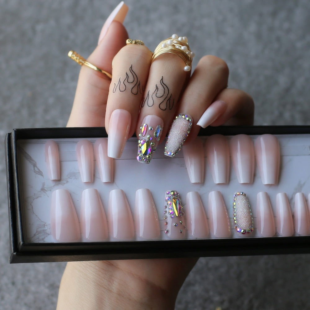 Buy Baby Boomer 10 Press on Nails Custom Tips With Glitter Any Shape and  Length Stick on Nails Shine Chrome and Matte Ombre Coffin Square Online in  India - Etsy