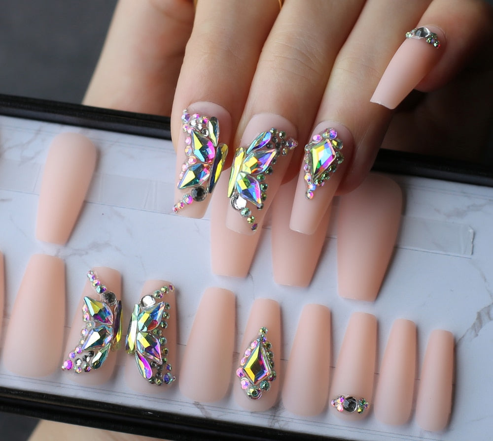 Butterfly Crystal Coffin Nails