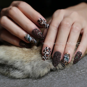 Leopard Accent Glitter Stiletto Nails